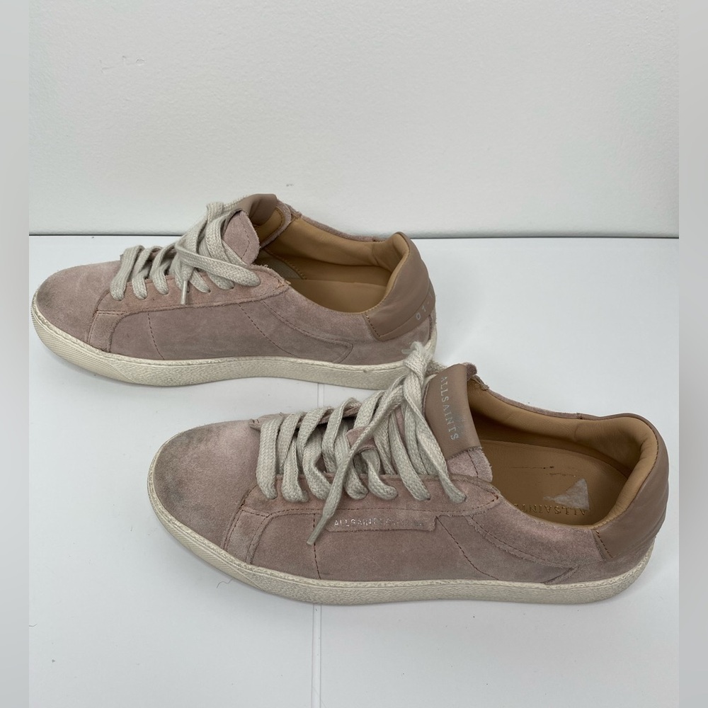 Allsaints Distressed Pink Look Pink Sheer Suede Sneakers Like New - Picture 7 of 8